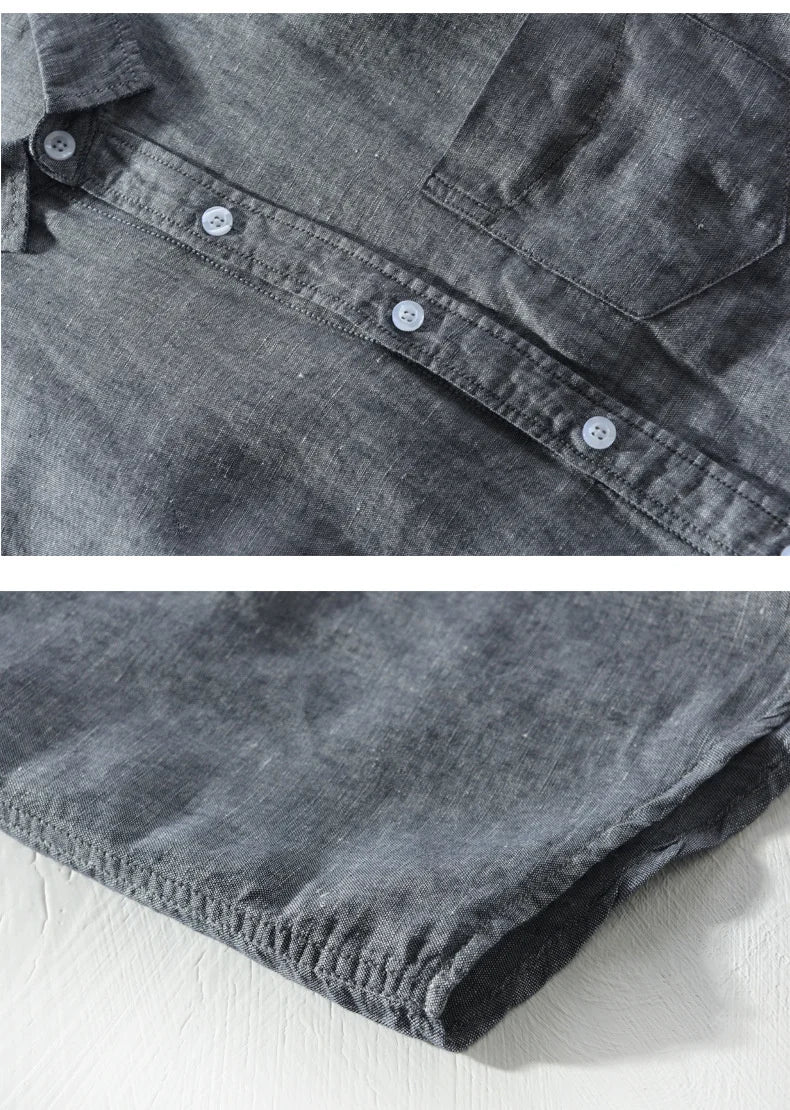 Mens Cotton Linen Shirt Breathable Casual Solid Colors Loose Turn-down Collar Long Sleeve Button Down Blouse Tops Shirts For Man