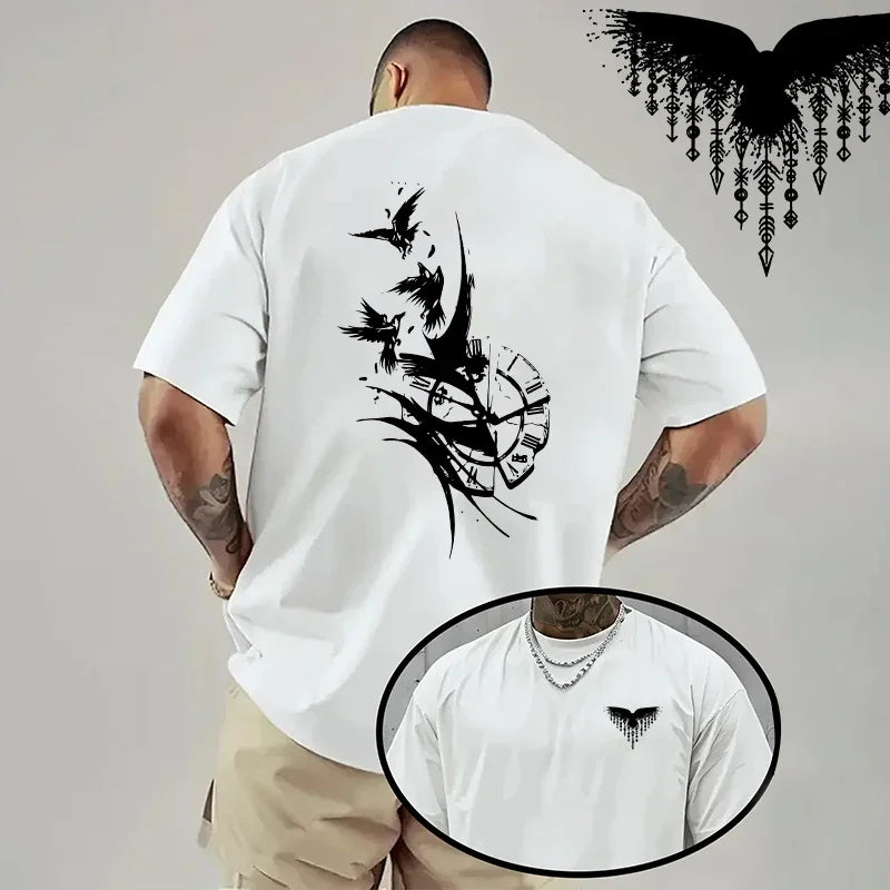 Cotton Mens T-shirt Printing Casual Short Sleeve Outdoors Fitness Sports Jogging Loose Tees Black White Running T-shirt Summer