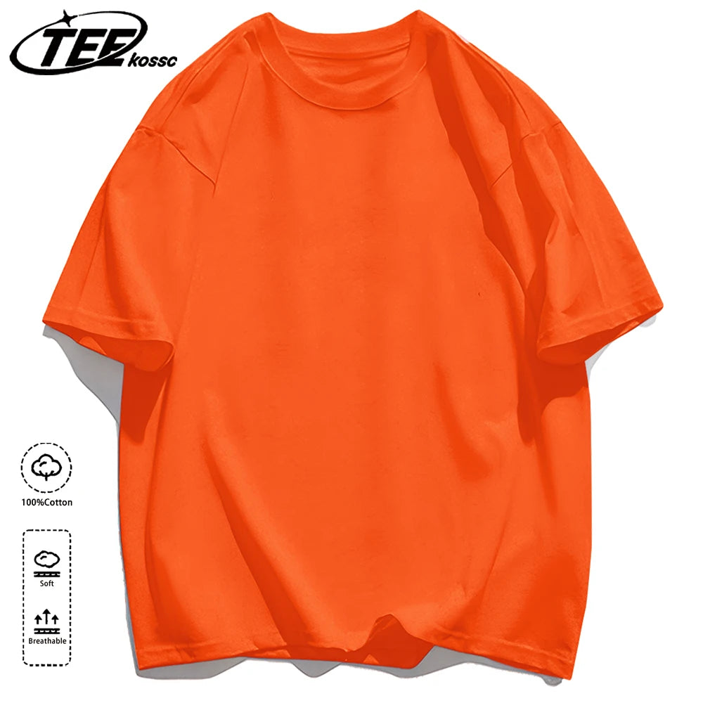 Mens Loose Cotton Solid Basics T-shirts All-match Fashion Brand Trend Couple Clothing Tees Мужская летняя хлопковая футболка