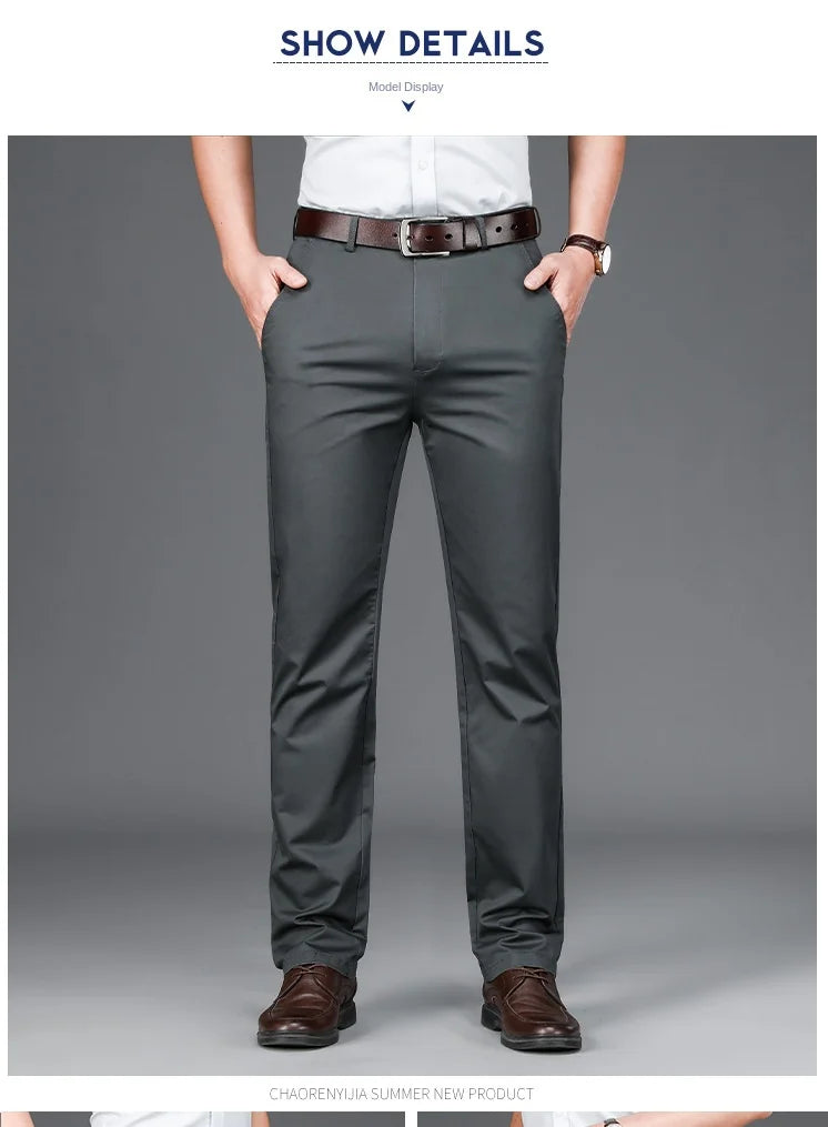 Spring Summer Cotton Casual Pants Mens Clothing Straight Business Green Black Khaki Trousers Male Brand 2022