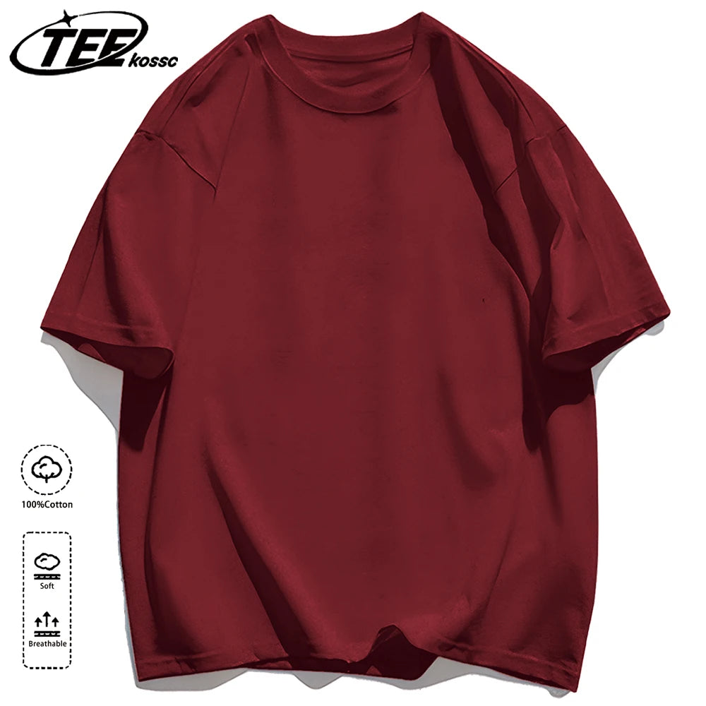 Mens Loose Cotton Solid Basics T-shirts All-match Fashion Brand Trend Couple Clothing Tees Мужская летняя хлопковая футболка