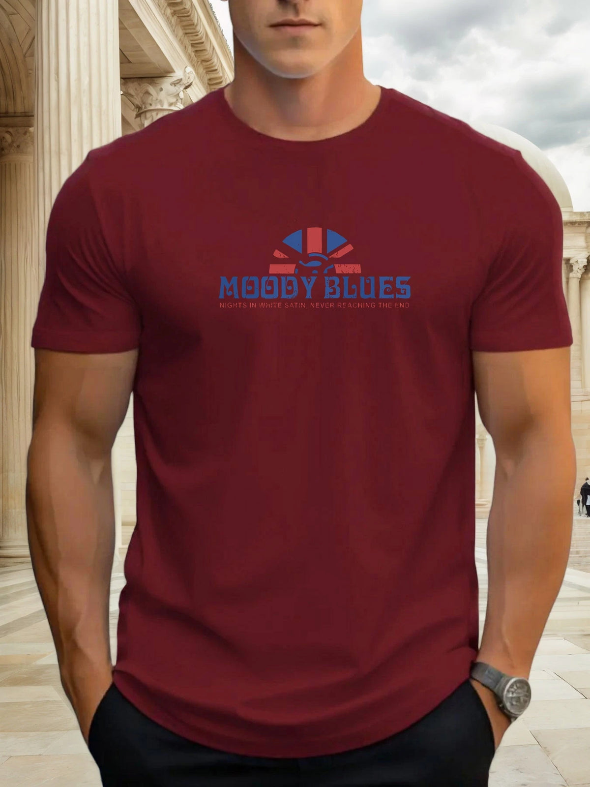 Men's cotton T-shirt, summer round neck short sleeves, MOODY BLUES printed breathable street clothing fashion cool T-shirt