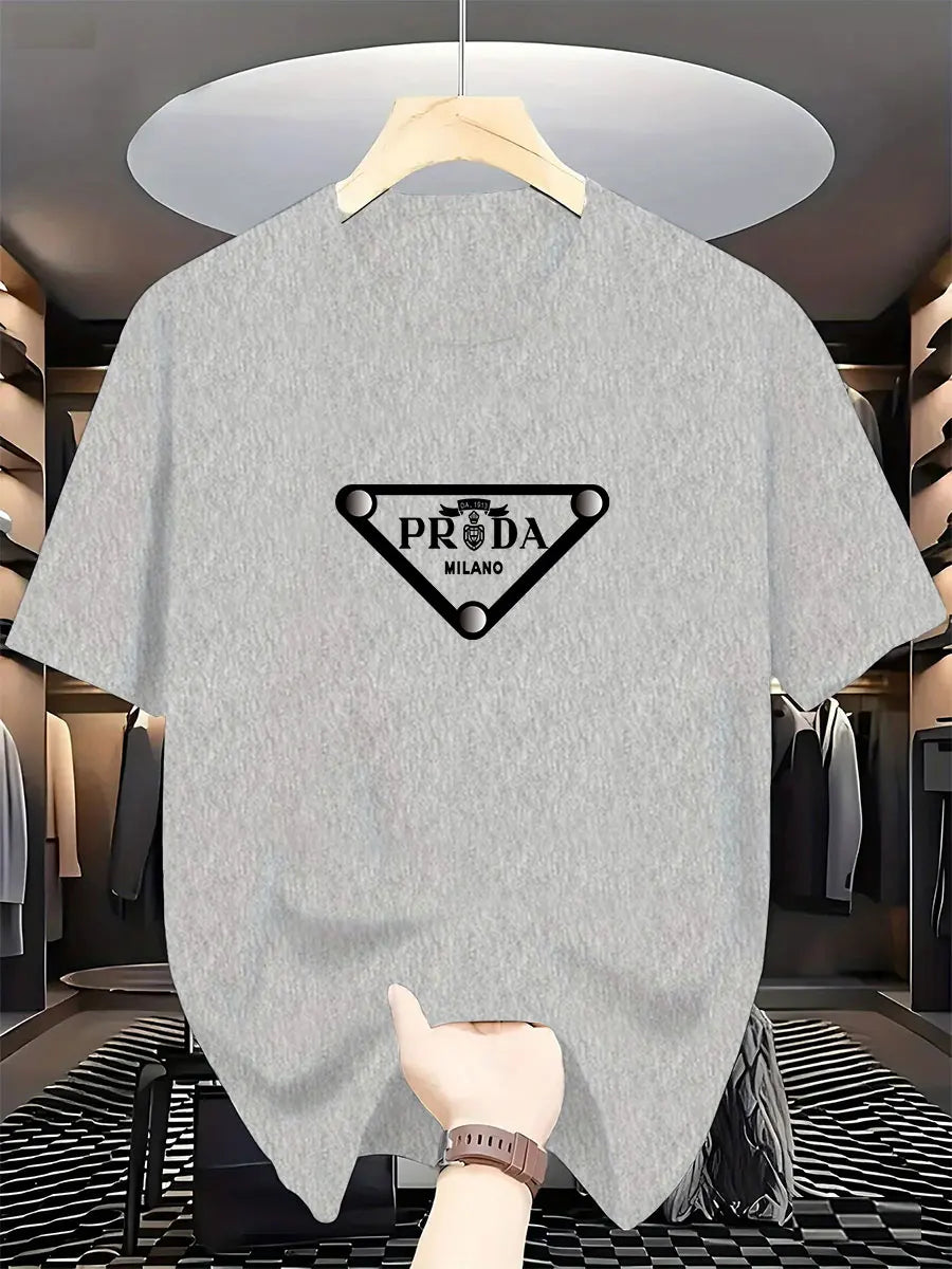 Men's high-quality pure cotton printed fashionable summer round-neck short-sleeved T-shirt