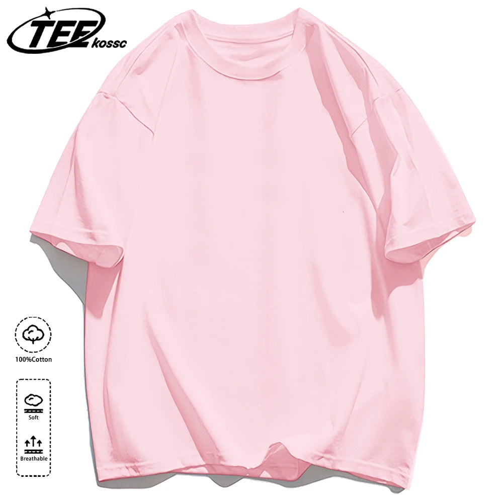 Mens Loose Cotton Solid Basics T-shirts All-match Fashion Brand Trend Couple Clothing Tees Мужская летняя хлопковая футболка