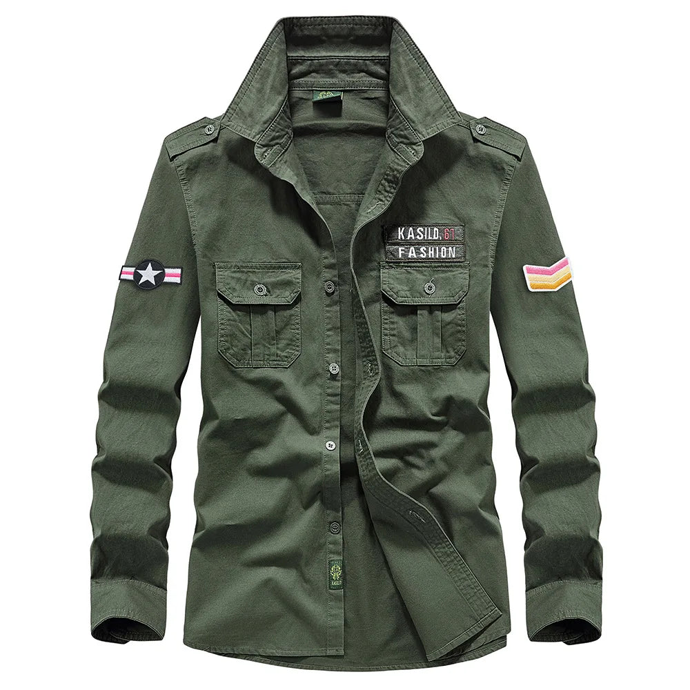 2025 New Men's Spring Cotton Casual Shirt Military Tooling Oversize Loose Long Sleeve Cargo s Male High Quality Solid Clothing