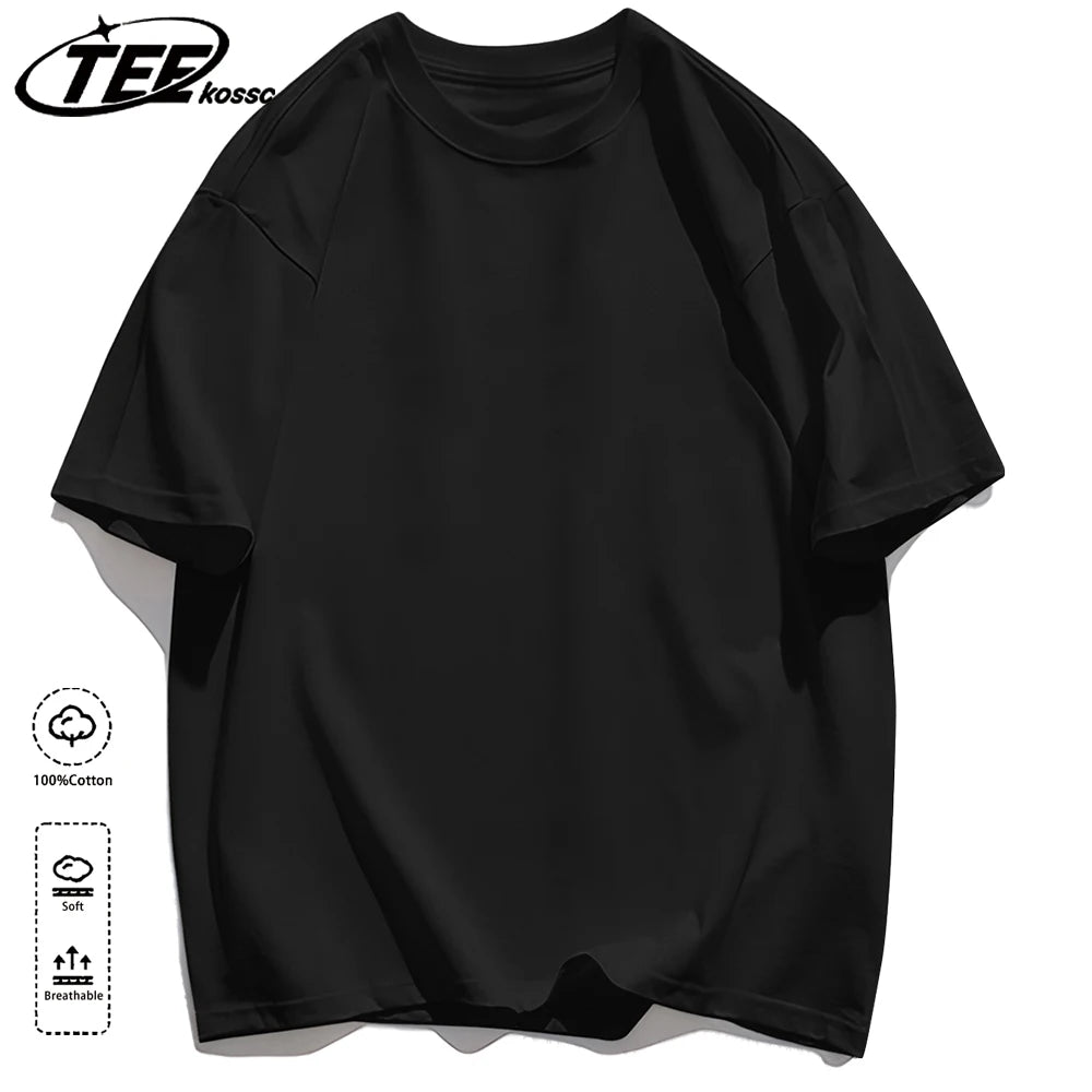 Mens Loose Cotton Solid Basics T-shirts All-match Fashion Brand Trend Couple Clothing Tees Мужская летняя хлопковая футболка