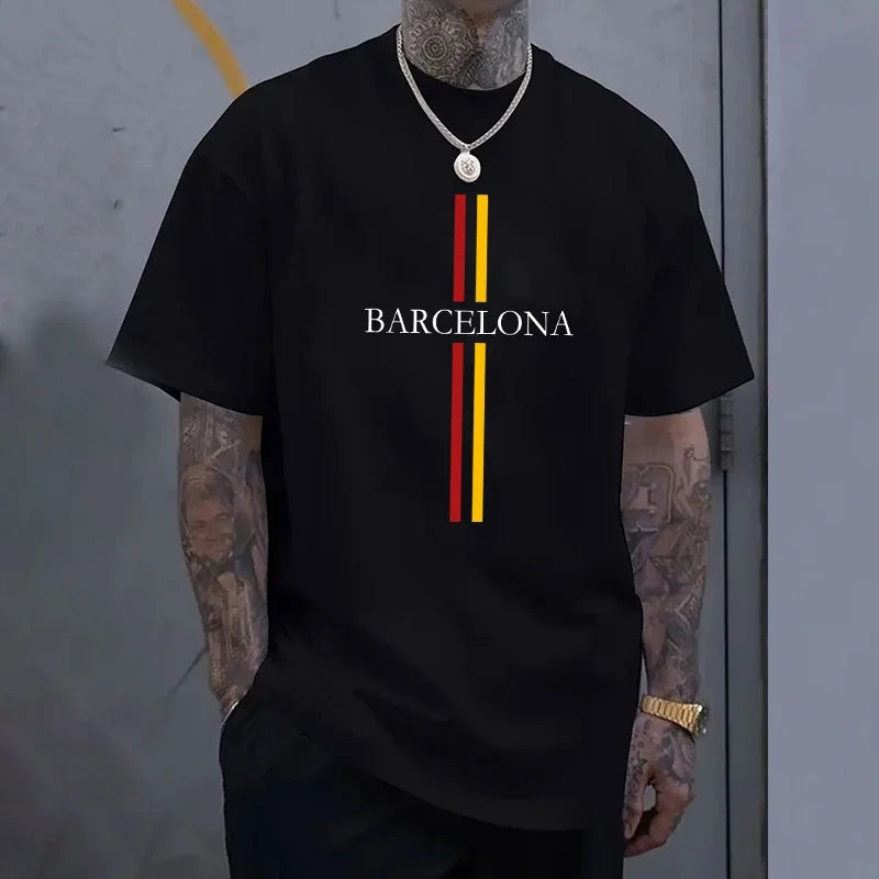 Barcelona Men's Cotton T-shirt Spring Summer Daily Casual Fashion O-neck Short Sleeve Top Male Home Outdoor Comfort Soft Tees