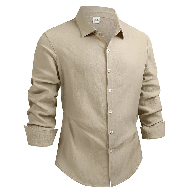 Men's Cotton Linen Shirt Casual Fashion Male Clothing High Quality Tops Black White Shirts Business Long Sleeve Shirt Men