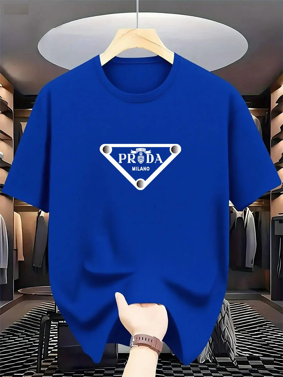Men's high-quality pure cotton printed fashionable summer round-neck short-sleeved T-shirt