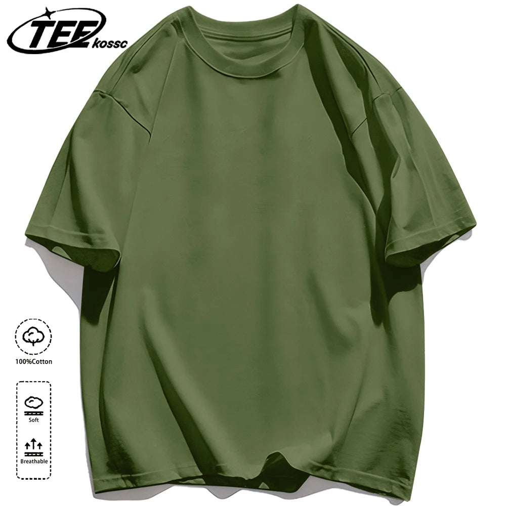 Mens Loose Cotton Solid Basics T-shirts All-match Fashion Brand Trend Couple Clothing Tees Мужская летняя хлопковая футболка