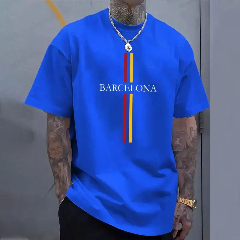 Barcelona Men's Cotton T-shirt Spring Summer Daily Casual Fashion O-neck Short Sleeve Top Male Home Outdoor Comfort Soft Tees