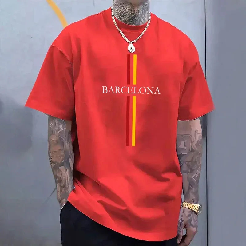 Barcelona Men's Cotton T-shirt Spring Summer Daily Casual Fashion O-neck Short Sleeve Top Male Home Outdoor Comfort Soft Tees
