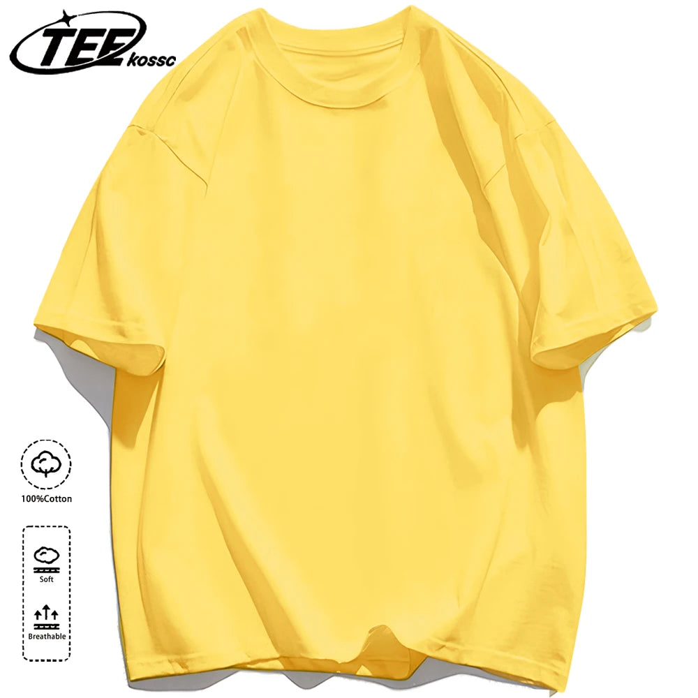 Mens Loose Cotton Solid Basics T-shirts All-match Fashion Brand Trend Couple Clothing Tees Мужская летняя хлопковая футболка