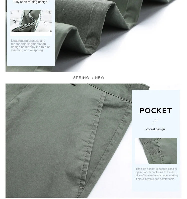 Spring Summer Cotton Casual Pants Mens Clothing Straight Business Green Black Khaki Trousers Male Brand 2022