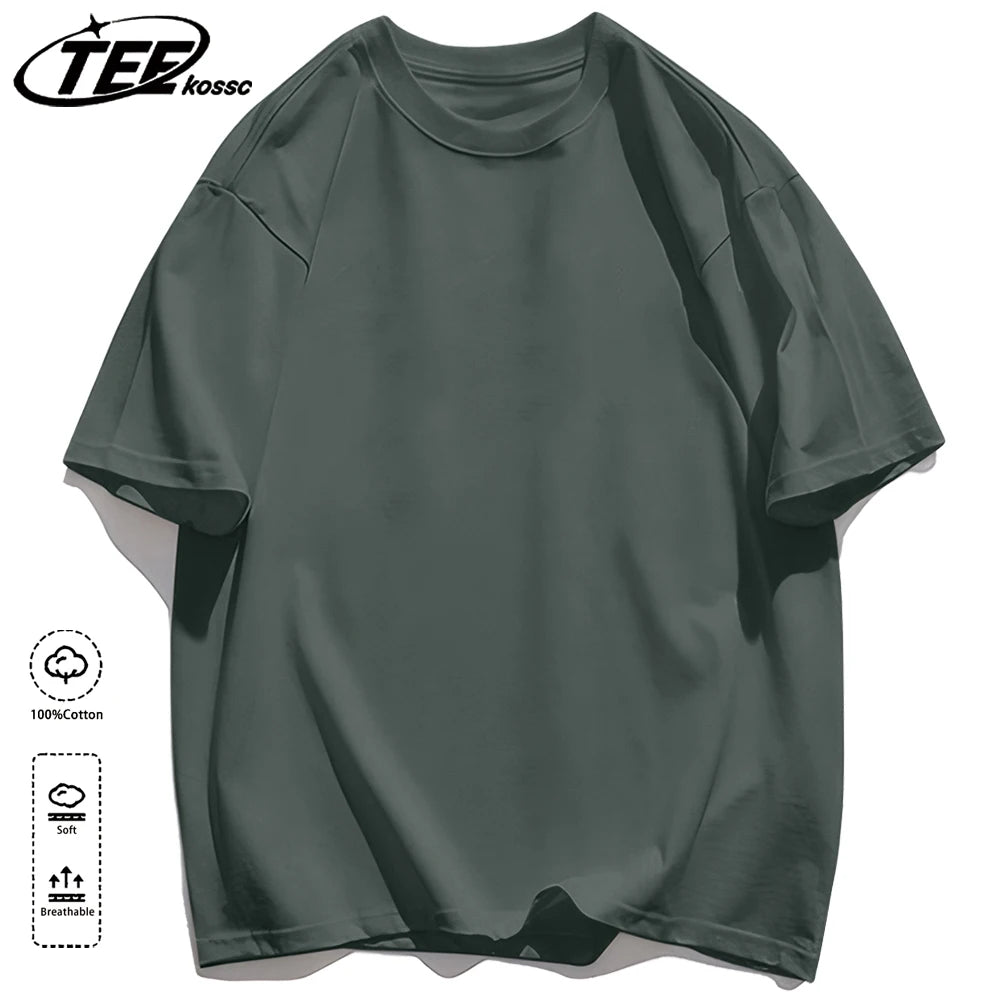 Mens Loose Cotton Solid Basics T-shirts All-match Fashion Brand Trend Couple Clothing Tees Мужская летняя хлопковая футболка