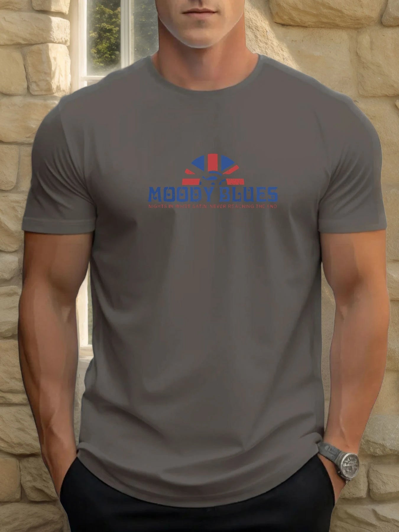 Men's cotton T-shirt, summer round neck short sleeves, MOODY BLUES printed breathable street clothing fashion cool T-shirt